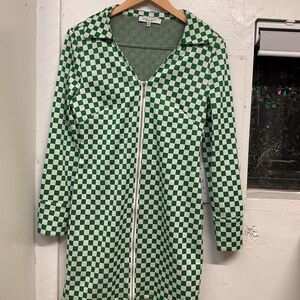 Sweet Rain Green and White Checkered Fabric Mini Dress